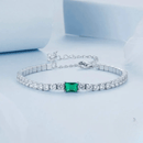 Pulseira Riviera com Pedra Verde Central em Prata 925
