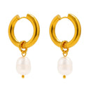 Brinco de Argola com Pingente de Pérola Banhado em Ouro 18k