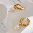 Brinco de Argola com Pingente de Pérola Banhado em Ouro 18k