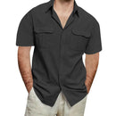Camisa Masculina Manga Curta em Linho Cargo - Bolsos Duplos