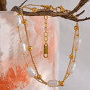 Pulseira Camada Dupla com Perólas Naturais Banhado em Ouro 18k