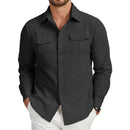 Camisa Masculina Manga Longa em Linho Cargo - Bolsos Duplos