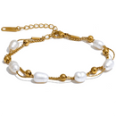 Pulseira Camada Dupla com Perólas Naturais Banhado em Ouro 18k