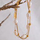 Pulseira Camada Dupla com Perólas Naturais Banhado em Ouro 18k