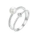 Anel Duplo Solene Prata – Pérola & Moissanite