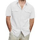 Camisa Masculina Manga Curta em Linho Cargo - Bolsos Duplos