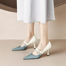 Marbella Sapato Feminino De Couro Bicolor Salto Alto - Azul e Branco