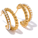 Brinco Argola Dupla com Pérolas Banhado em Ouro 18k