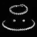 Conjunto de joias de cristal redondo de luxo para mulheres charme prata