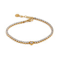 Pulseira de Pedras de Zircônia e Coração Banhada em Ouro 18k