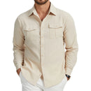 Camisa Masculina Manga Longa em Linho Cargo - Bolsos Duplos