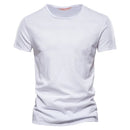 Camiseta masculina manga curta branca, gola redonda slim em algodão – estilo casual