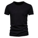Camiseta masculina manga curta preta, gola redonda slim em algodão – estilo casual