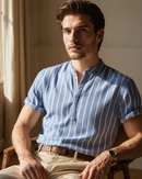 Camisa Masculina Listrada Gola Padre Mônaco