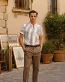 Camisa Masculina Listrada Gola Padre Mônaco