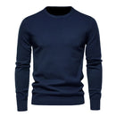 Pulôver masculino azul marinho de tricô com gola redonda