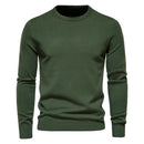 Pulôver masculino verde militar de tricô com gola redonda