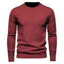 Pulôver masculino vermelho vinho de tricô com gola redonda