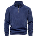 Suéter masculino azul marinho em fleece com zíper e gola alta – roupa térmica para frio