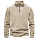 Suéter masculino bege em fleece com zíper e gola alta – roupa térmica para frio