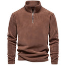 Suéter masculino marrom em fleece com zíper e gola alta – roupa térmica para frio