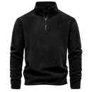 Suéter masculino preto em fleece com zíper e gola alta – roupa térmica para frio